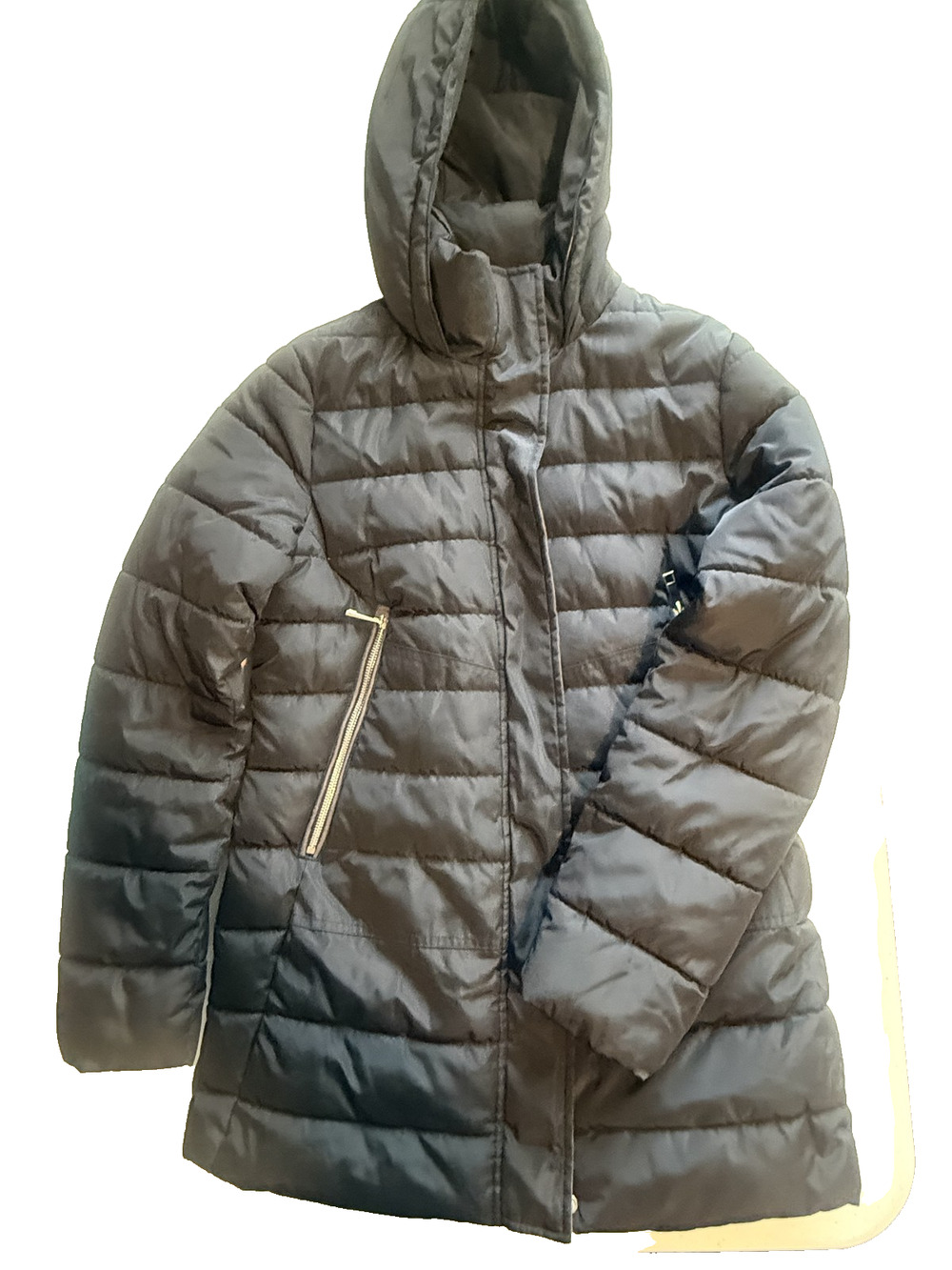 INC International Concepts Womens Puffer Jacket Black Hooded Quilted Zip Size S